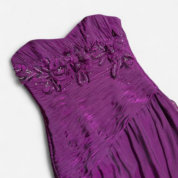 VTG 90s Liancarlo Couture Saks Fifth Avenue Purple Silk Beaded Strapless Dress 2 - Picture 7 of 8